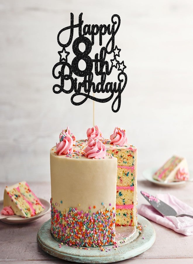 Ephlyn 1 Pack Happy 8th Birthday Cake Topper Black Glitter 8th Birthday Cheers to 8 Years Old Birthday Cake Pick for Celebrating 8th Birthday Anniversary Party Cake Decorations Supplies - Image 4